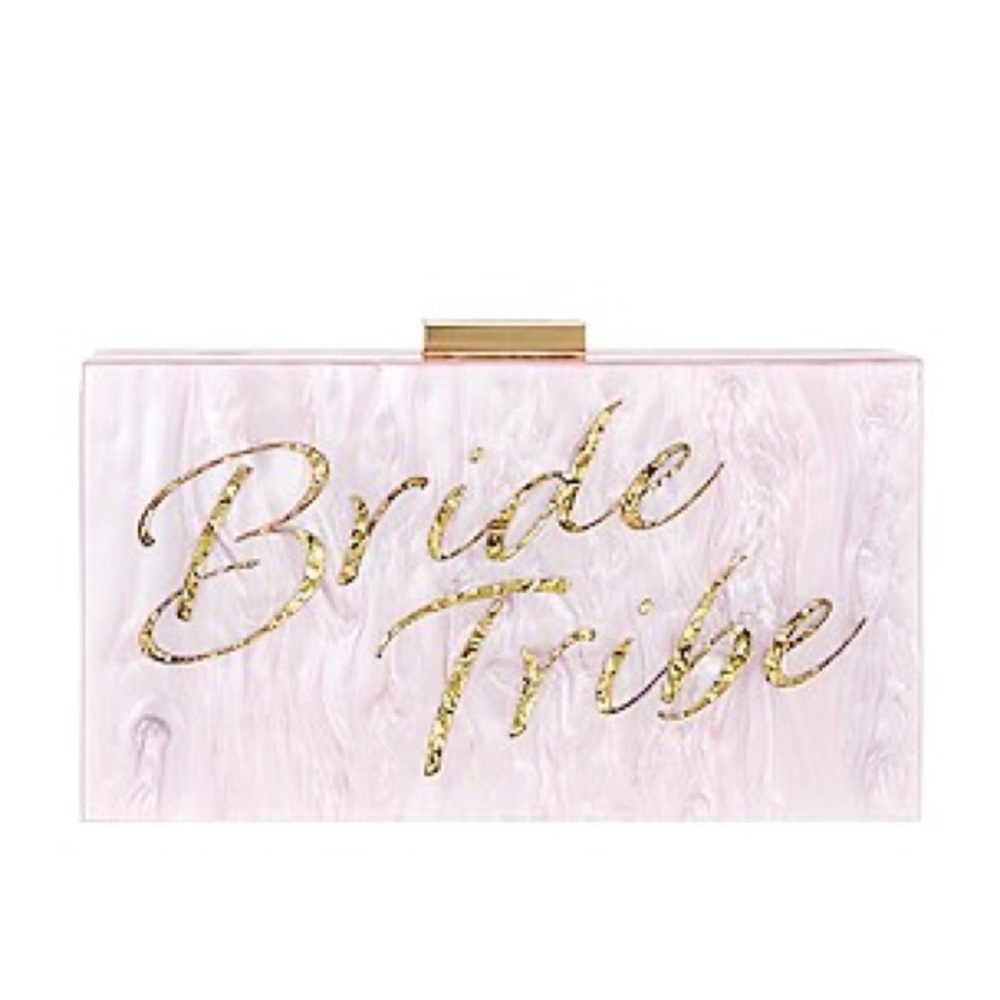 Olga Berg Pale Pink Acrylic Clutch with Gold Chain